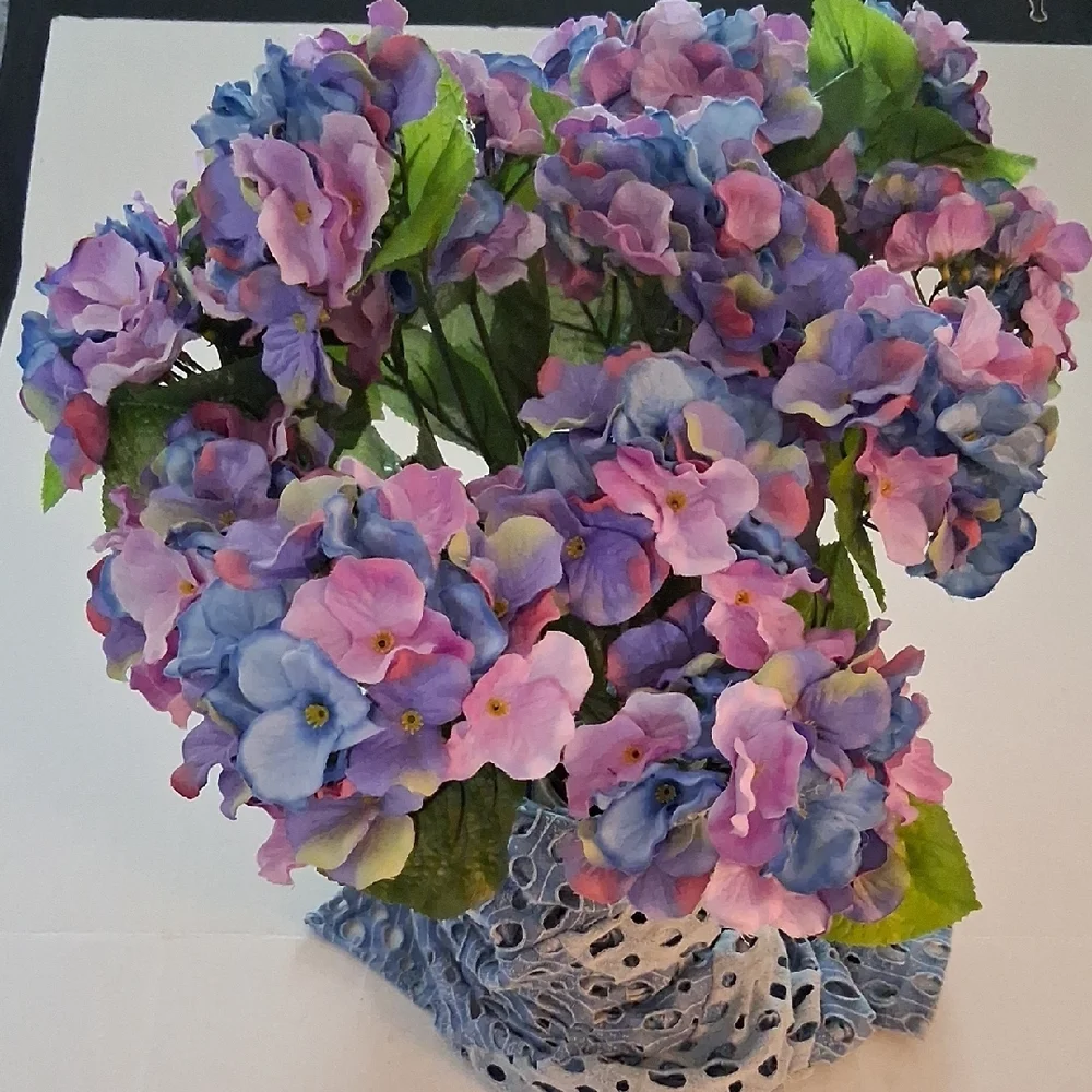 Lot of 3 Purple & Pink Hydrangea Silk Flower Spray